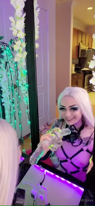 Bassdrip Sucks And Fucks Her Mirror Mounted Dildo