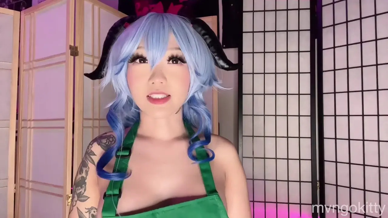 Mvngo Kitty Rides A Monster Dildo In A Waitress Costume