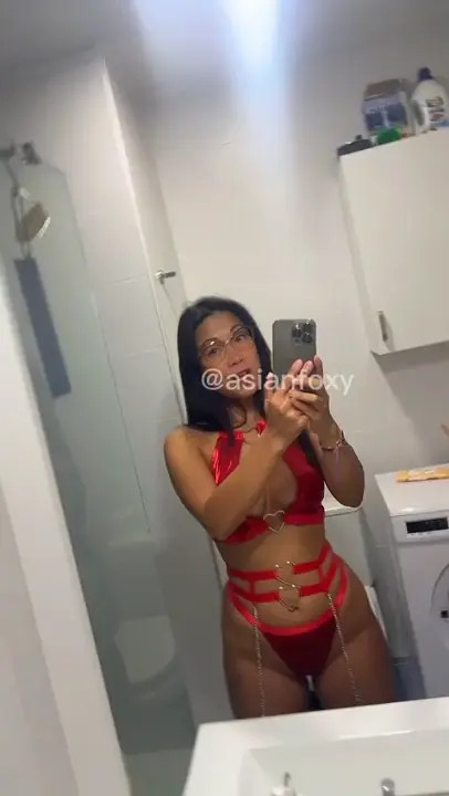 Asianfoxyvip Turns Red Lingerie To Naked Tits And Pussy Exposed
