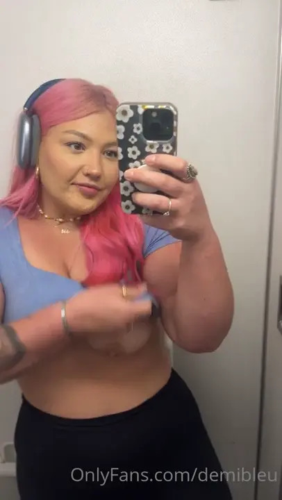 Demibleu Flashing Her Big Tits In The Mirror