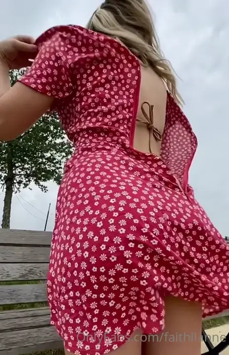 Faithlianne Strips Red Dress Exposes Skimpy Bikini In Park