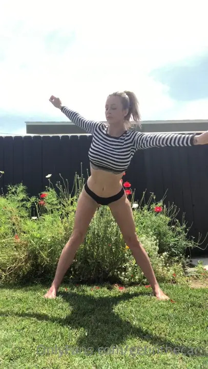 Getinthecar_ Stretching In Her Backyard In Tight Clothes