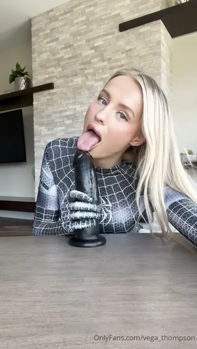 Vega Thompson Sits On A Black Dildo
